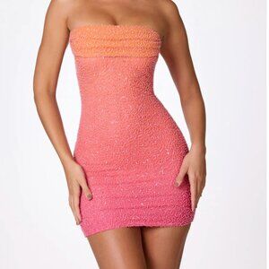 OhPolly BASEL  Embellished Strapless Mini Dress in Red and Orange Ombré